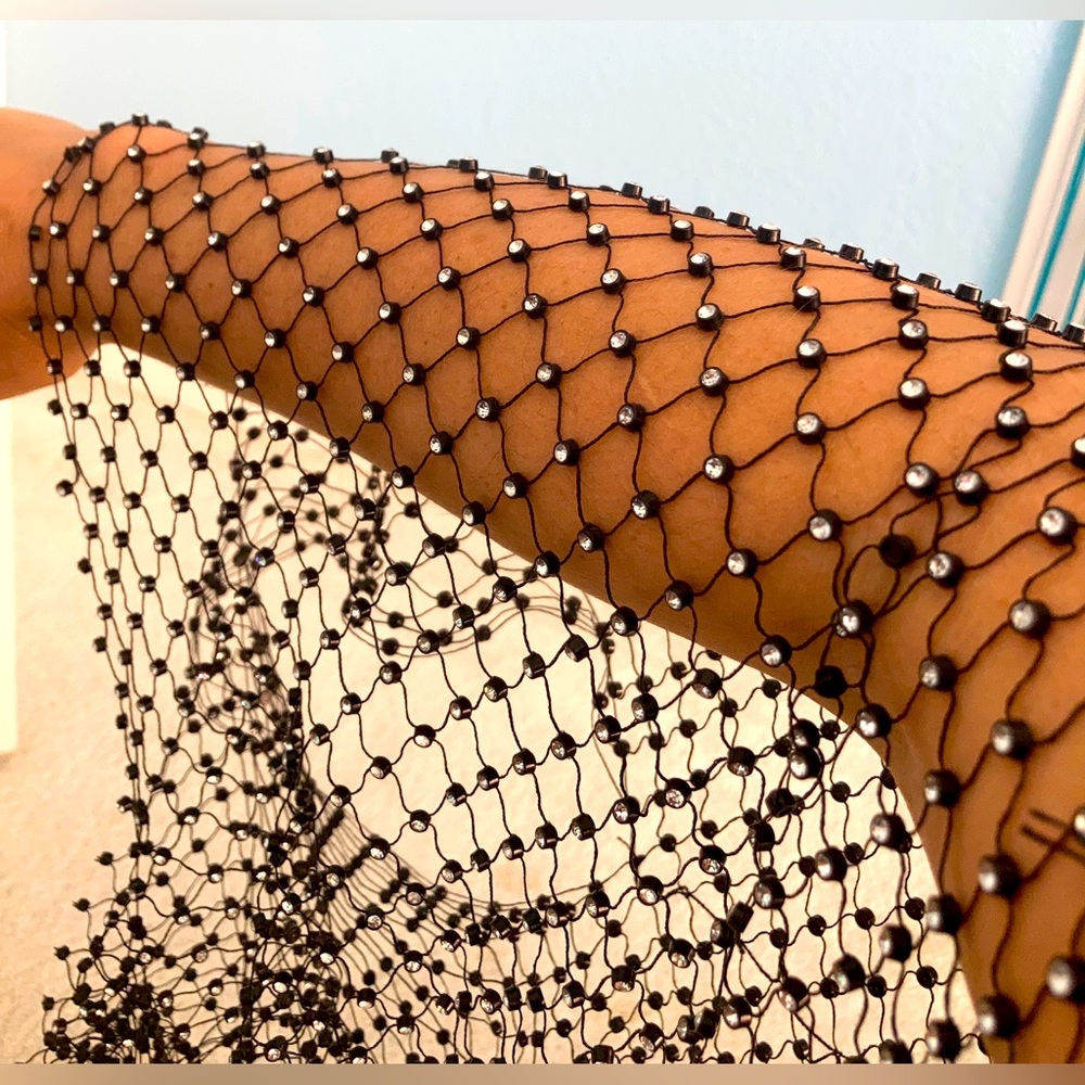 Rhinestone decor sheer crop top, sleeveless. Mesh with stones black sexy net top